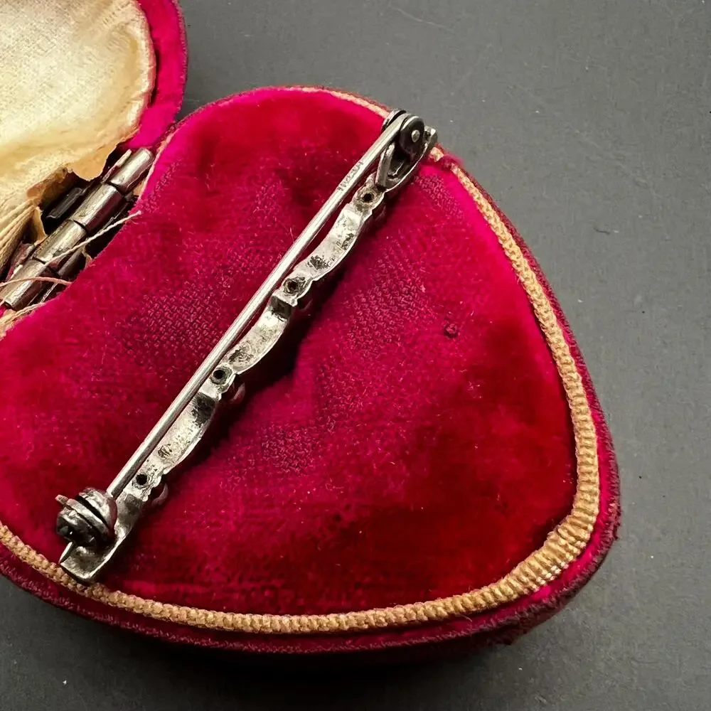 Antique Sterling silver Faux Turquoise and Pearl Bar pin Brooch